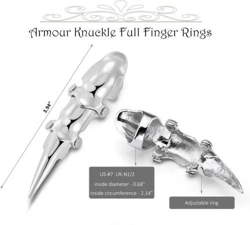 Vista 5 de Jovivi - Anillo de fantasía para hombre, diseño de nudillos de armadura plateada, doble lazo, punk, rock, gótico, genial, 1-4 piezas