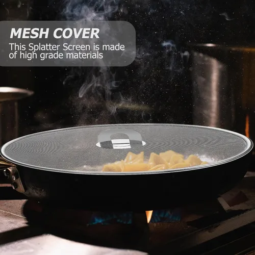 Vista 6 de Fine Mesh Splatter Screen Stainless Steel Grease Guard for Skillets