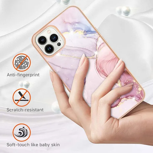 Vista 2 de YBDD - Funda delgada para iPhone 14 Pro Max, diseño de mármol brillante IMD para niñas, lente de cámara y cubierta protectora de pantalla