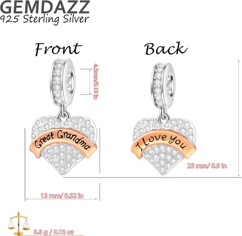 Vista 2 de GEMDAZZ Abalorio de plata de ley 925 para madre, padre, hija, hijo, hermana, nana, esposa, marido, abuela, amiga, madrina, hija, ahijada, cuentas