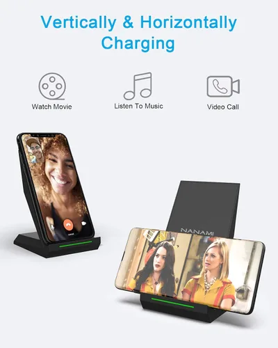 Vista 3 de NANAMI Cargador inalámbrico rápido, soporte de carga inalámbrico certificado Qi y juego de almohadillas de carga, compatible con iPhone