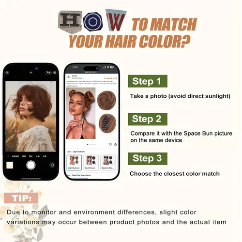 Vista 6 de Extensiones de moño espacial para mujer, 2 piezas de extensiones de moño de cabello falso natural, clip de garra, moño de pelo sintético