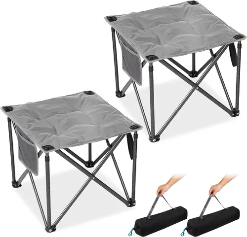 Vista 12 de FUNDANGO Taburete trípode plegable, silla de pesca portátil ligera con asiento acolchado grueso, 440 libras, sillas de campamento al aire libre