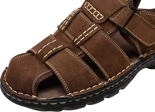 Vista 2 de Jousen Sandalias de cuero para hombre, sandalias de playa con punta abierta, sandalias deportivas de verano al aire libre