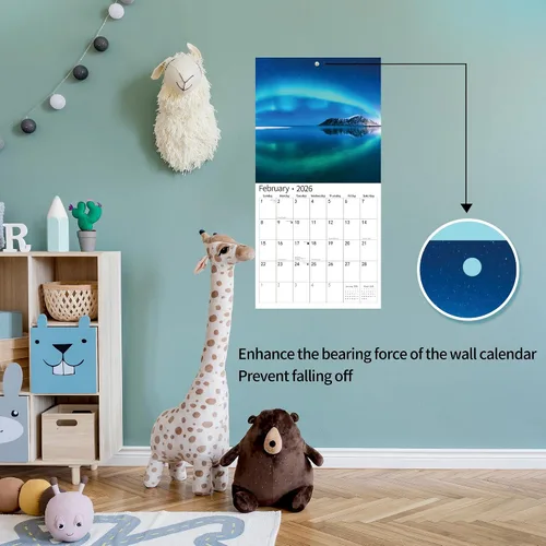 Vista 4 de Calendario de pared 2026, calendario 2026, julio de 2025 a diciembre de 2026, calendario de pared Aurora, 12 x 24 pulgadas abierto, página completa