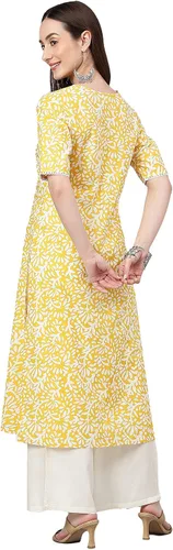 Vista 7 de Janasya Indian Cambric - Pantalones cortos rectos con estampado de algodón amarillo para mujer
