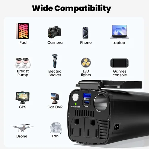 Vista 8 de BESTEK Inversor de corriente de 200 W, adaptador de toma de corriente de enchufe de coche de 12 V CC a 110 V CA con [USB-C de 30 W]/cargador rápido