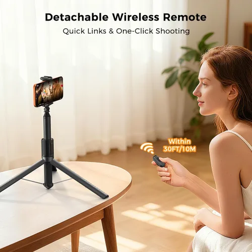 Vista 9 de Trípode automático para teléfono de 65 pulgadas, trípode para selfie con control remoto, soporte extensible para teléfono celular para iPhone
