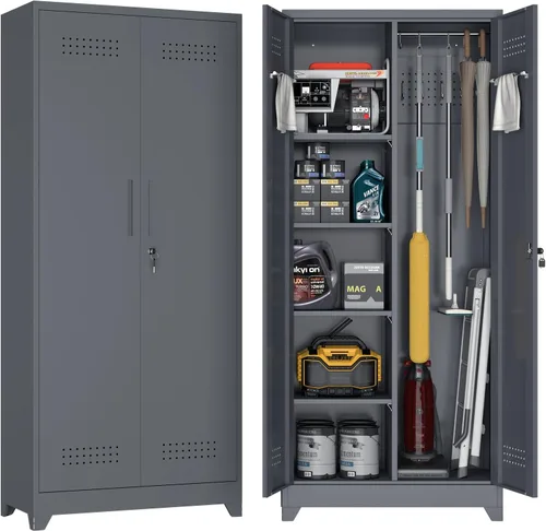 Vista 20 de Armario de almacenamiento de garaje de 28 pulgadas de alto, gabinetes de pared de garaje de metal con puertas y estantes, gabinete pequeño
