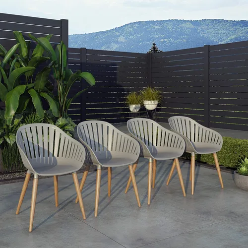 Vista 4 de Brampton Patio Brampton Venice - Juego de comedor rectangular de 7 piezas, acabado de teca oscura y sillas grises, ideal para patio y exteriores