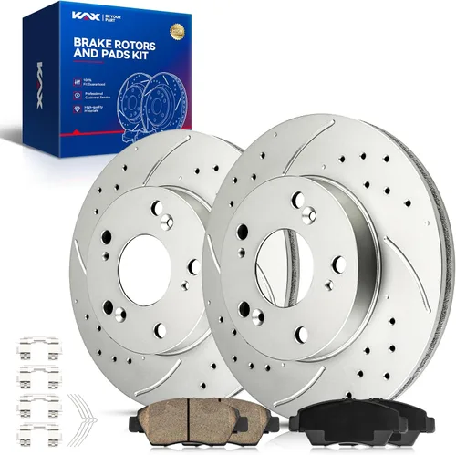 Vista 39 de Kit de freno delantero KAX, rotores de freno ranurados y con hendiduras, pastillas de freno cerámicas Compatible con Honda Accord 1990 1991 1992