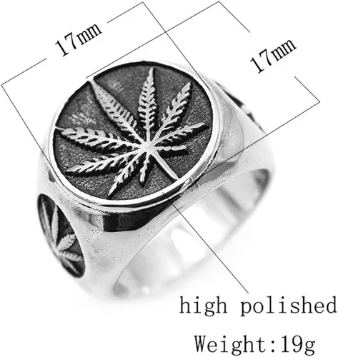 Vista 2 de SAINTHERO Anillo vintage de acero inoxidable para hombre diseño de marihuana cannabis símbolo de hojas de roca punk hip hop joyería talla 7-15