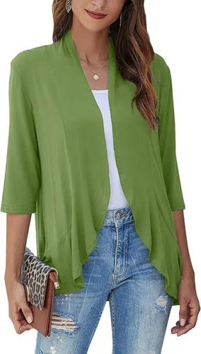 Vista 13 de Bluetime Women Open Front 3/4 Sleeve Cardigan Negro