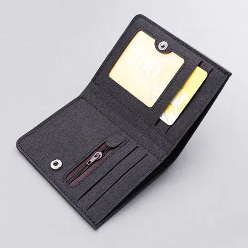 Vista 3 de Hsakess - Cartera de lona con bolsillo abatible, delgada, plegable, con ventana de identificación, bolsillo frontal, cartera minimalista