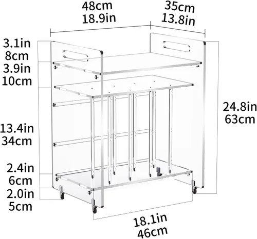Vista 3 de Soporte de acrílico para tocadiscos con estante de almacenamiento, soporte para tocadiscos de vinilo transparente, mesa auxiliar de 3 niveles