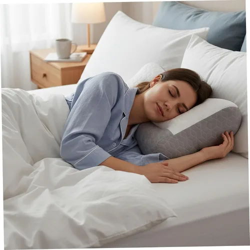 Vista 2 de Almohada cervical ergonómica para dormir con látex para dormir de lado y aliviar el dolor, color gris