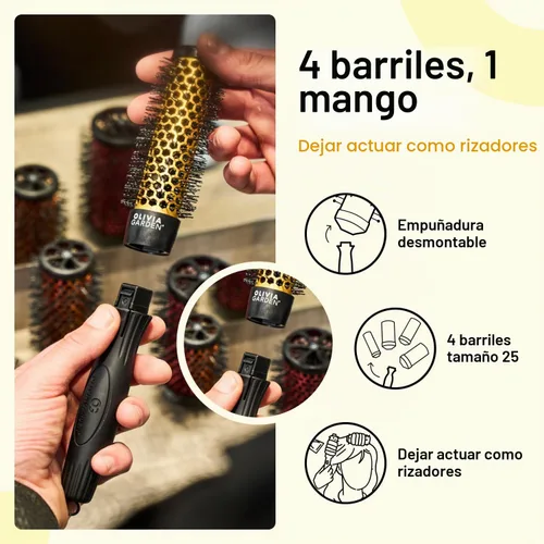 Vista 5 de Olivia Garden MultiBrush - Cepillo térmico desmontable no eléctrico con barril de cerámica