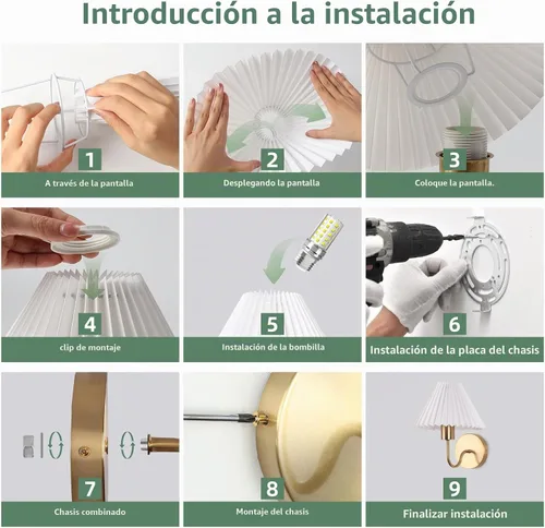 Vista 6 de Juego de 2 apliques de pared de latón cepillado con pantalla plisada blanca, lámpara de pared dorada de cuello de cisne para interiores, tocador