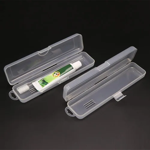 Vista 5 de Estuche portátil para cepillos de dientes, contenedor de plástico duro a prueba de polvo y caja de pasta de dientes (rectángulo-2 piezas)