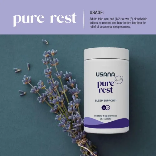 Vista 5 de USANA Suplemento de melatonina Pure Rest para apoyo al sueño* - Acción rápida - Sin azúcar - 56 tabletas