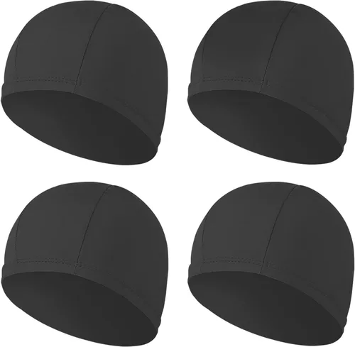 Vista 9 de 4 gorras elásticas de natación para mujeres, hombres y niños, tela duradera, no impermeable, gorra de piscina elástica 2 negro y 2 azul