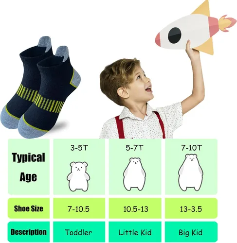 Vista 2 de Jamegio Calcetines para niños 12 pares de calcetines deportivos de tobillo medio cojín de corte bajo para niños pequeños y grandes talla de 3 a 10