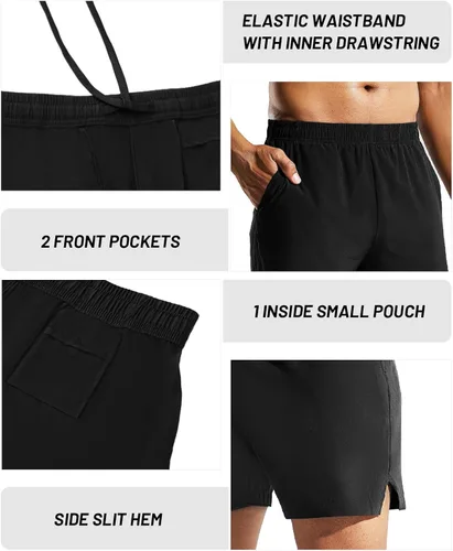 Vista 3 de MIER Pantalones cortos deportivos para correr de 5 pulgadas para hombre con bolsillos, de secado rápido, ligeros, pantalones cortos de entrenamiento