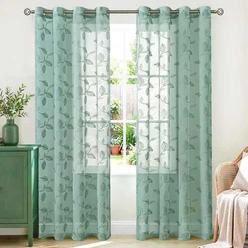 Vista 12 de BGment - Cortinas traslúcidas blancas de 84 pulgadas de largo, 2 paneles - Cortinas semitraslúcidas bordadas con patrón de hojas, cortinas con Hoja