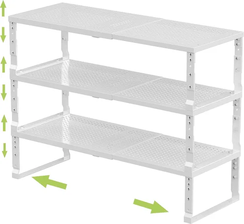 Vista 11 de Jojocross Organizador de cocina apilable ajustable y expandible para especias, estantes de almacenamiento de despensa de metal, estante de mostrador