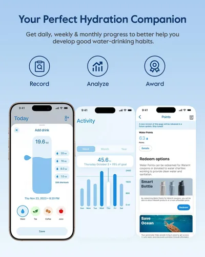 Vista 4 de BOOST - Botella de agua inteligente que te recuerda que debes beber, botella aislada al vacío de acero inoxidable sin BPA de 24 onzas, botella