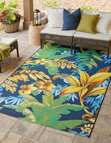 Vista 10 de Unique Loom Outdoor Botanical Collection - Alfombra de área Calypso (4 pies 1 pulgada octágono multi/azul claro)