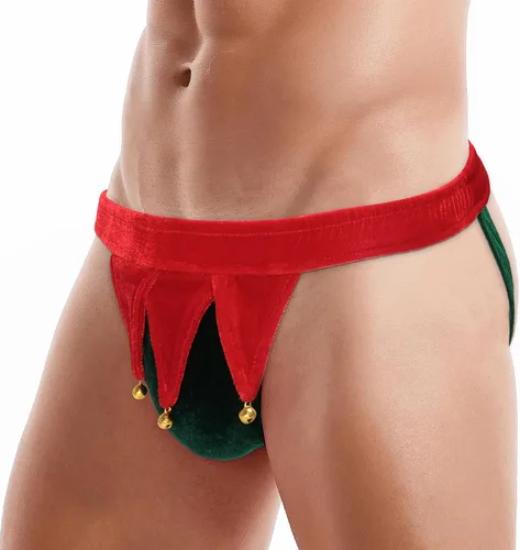 Vista 3 de FreeNFond Gag Gift Chritmas Elf Thong Men G-String M Ropa interior con cascabeles