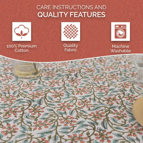 Vista 6 de Labhanshi Mantel redondo de algodón con estampado de bloques de mano indio, 72 pulgadas, 6 plazas y rectangular, 60 x 90 pulgadas, para cocina, mesa