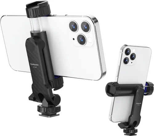 Vista 8 de Kaitezenz Soporte de trípode para teléfono celular, soporte universal para teléfono con 2 zapatos fríos, gira 360° inclina 180° para cámara, zapata