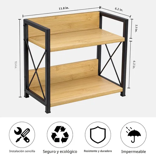 Vista 4 de Organizador de estante de encimera Giikin, organizador de estante de especias de cocina de 2 niveles para encimera, organizador de estante de Bambú