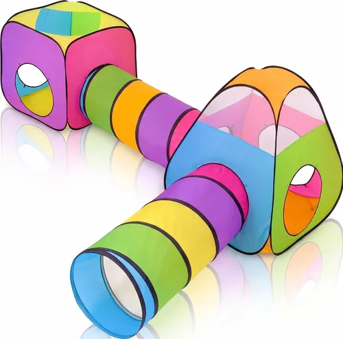 Vista 11 de Tienda de campaña de túnel de juego para niños pequeños, colorido juguete de túnel de gateo desplegable para bebés o mascotas, regalo plegable