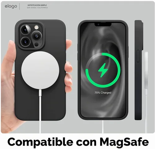 Vista 8 de elago Compatible con funda para iPhone 13 Pro, funda de silicona líquida, cubierta protectora de cuerpo completo, delgada, forro de microfibra Negro