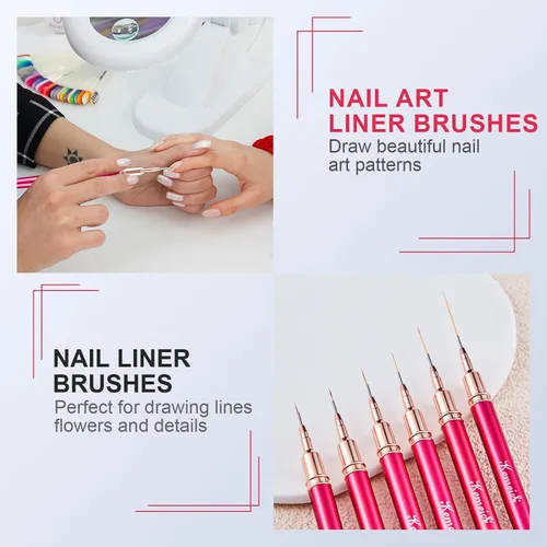 Vista 5 de KEMEISI 6 pinceles para arte de uñas, pincel de rayas para pintura de esmalte de gel, pincel de detalle fino, diseño de arte de dibujo fino