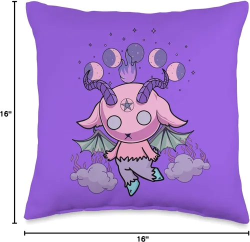 Vista 4 de Pastel Goth Kawaii Baphomet Anime Creepy Cute Pink Cojín morado, 16 x 16 pulgadas, multicolor