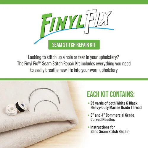 Vista 3 de Finyl Fix Kit de reparación de costuras Restaura el daño de las costuras en vinilo, tela, cuero, lona pesada en asientos de coche/barco, muebles