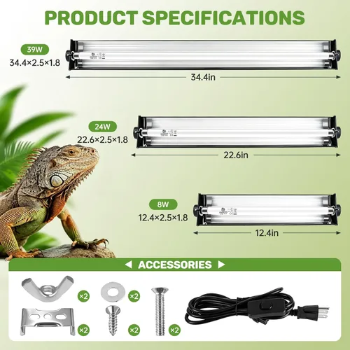 Vista 2 de Lámpara T5 UVB para reptiles, 24W 10.0 UVA UVB Bombilla de 22