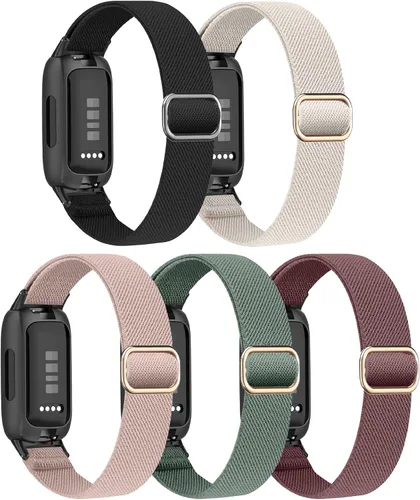 Vista 10 de Paquete de 5 correas elásticas de nailon compatibles con Fitbit Inspire 3 para mujeres y hombres, correa deportiva elástica ajustable suave