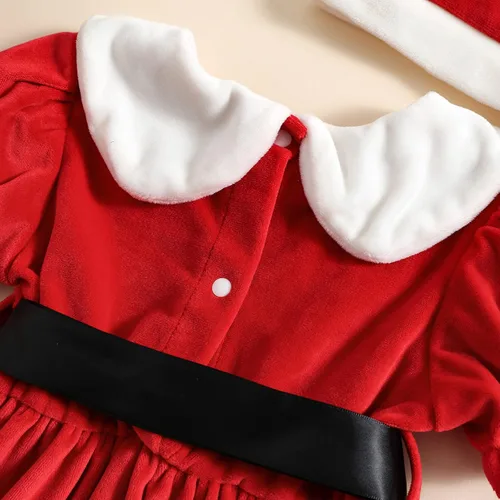 Vista 7 de Conjunto de sombrero de princesa de forro polar de manga corta para niñas pequeñas vestidos de bebé niña de 3 meses