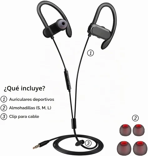 Vista 8 de 3.5mm Wired In-ear Earbuds Headphones with Mic, Ear Hooks & Noise-Isolation
