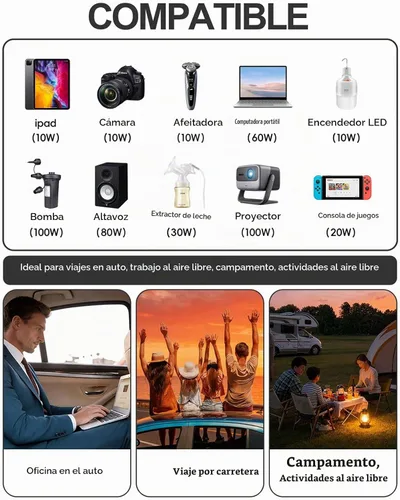 Vista 8 de 400 W Inversor de corriente para automóvil - Adaptador de enchufe de toma doble CC 12 V a 110 V CA, puerto USB C de carga rápida 65 W y 24 W Negro