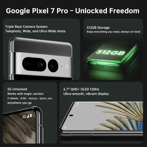 Vista 2 de Teléfono Android Google Pixel 7 Pro Desbloqueado - Smartphone 5G con 512GB de Almacenamiento, 12GB de RAM, Pantalla OLED QHD de 6.7", Cámara Triple