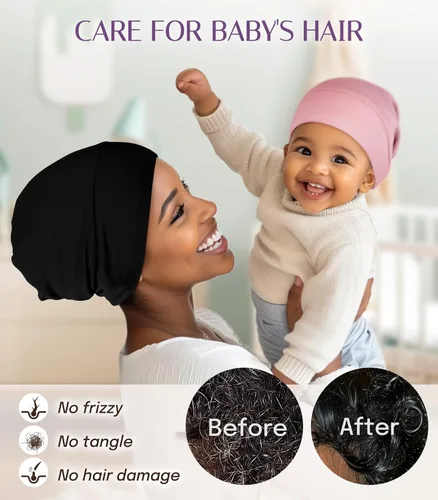 Vista 3 de OLESILK Gorro de Seda para Bebé de 0-6 Meses - Gorro de Cabello para Niños Pequeños de Seda de Morera 100%, Gorro de Noche Ajustable para Dormir