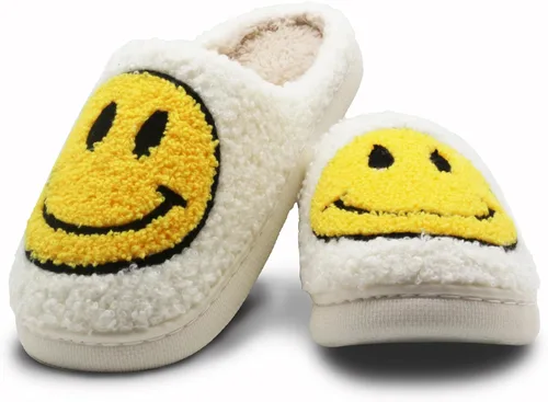 Vista 3 de FIWAHI Pantuflas de cara retro mullidas para mujeres y hombres, ligeras, suaves, esponjosas, cálidas, estilo casual, sonriente, bonitas, acogedoras