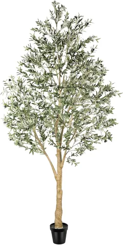 Vista 10 de Realead Árbol de olivo artificial de 6 pies, plantas de olivo sintético alto, árbol de seda de olivo falso en maceta con ramas y frutas, árboles