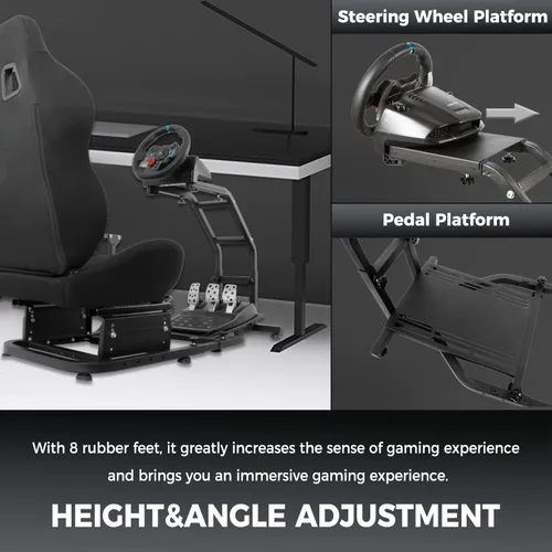Vista 4 de Hottoby Driving Wheel Stand Racing Cockpit with Racing Seat Fit for PCXboxPS4 Racing Simulator Stand for Logitech G25 G27 G29 G920 G923 Thrustmaster